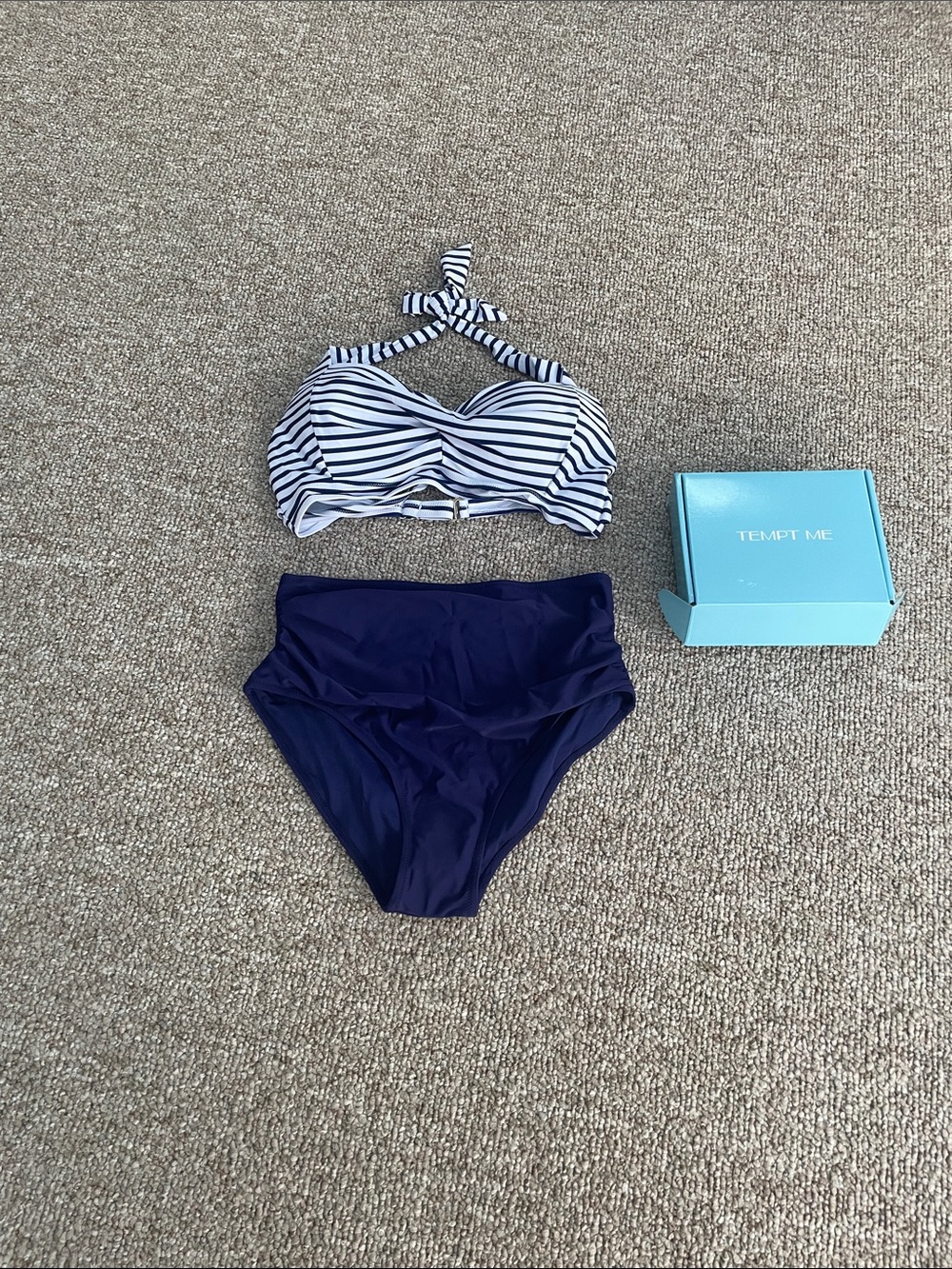 Tempt Me Navy & White Striped Halter Bikini Set - Women Swim